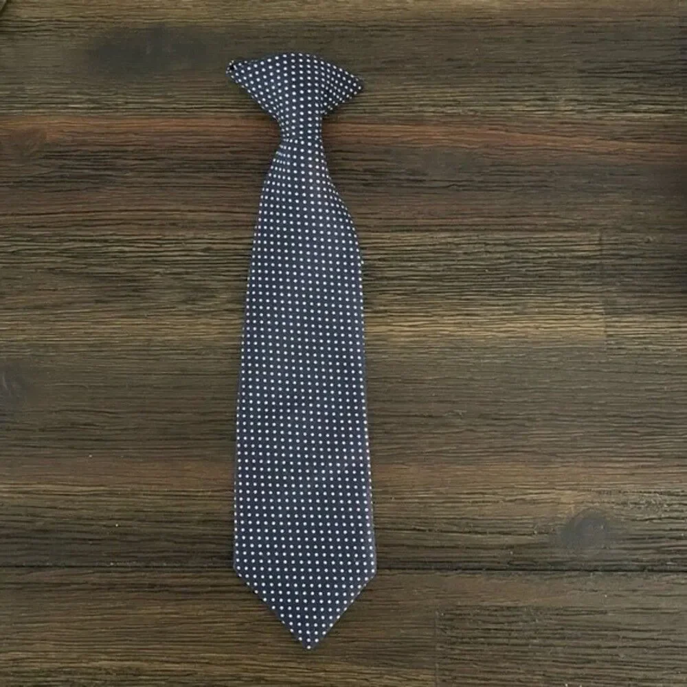 Boys Blue and White Polka Dot Clip on Neck Tie 10”